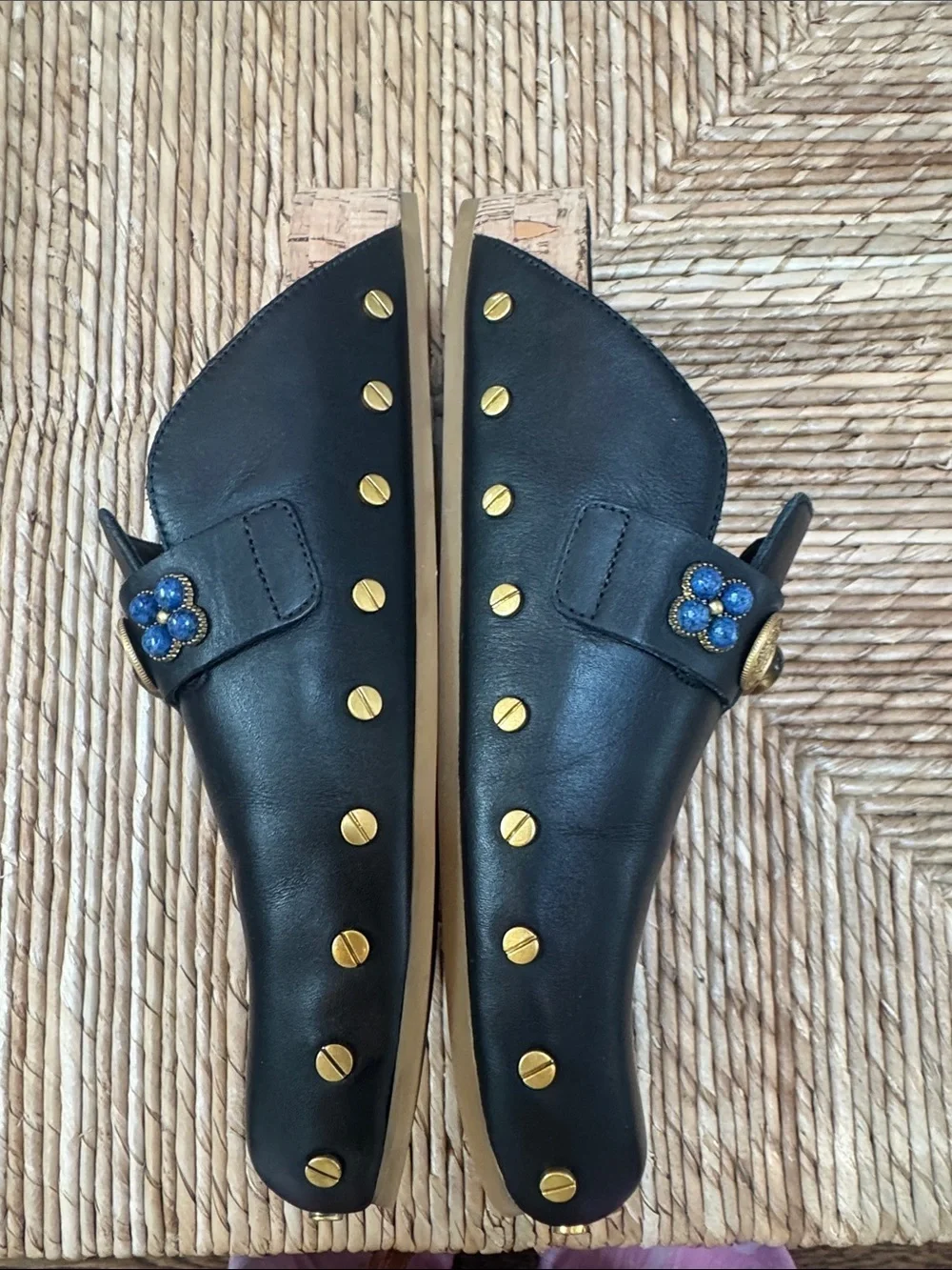 Veronica Beard Fern Black Leather Studded Mule Clogs Embellished Charms 8